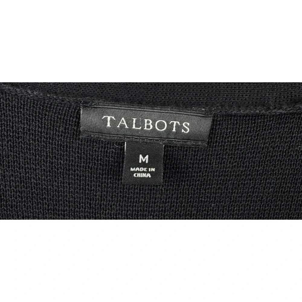 Talbots Cardigan Women Medium Black Open Front Longline Button Cuff Pockets‎